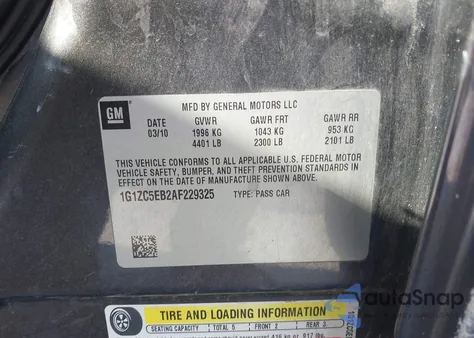 2010 Chevrolet Malibu Lt z USA, uszkodzony, nr VIN 1G1ZC5EB2AF229325